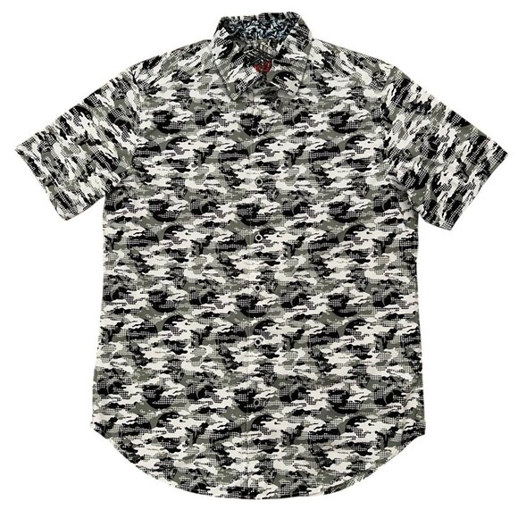 Robert Graham Shirt Mens Size S Short Sleeve Button Classic Fit Camo Print Grsy - Picture 1 of 5